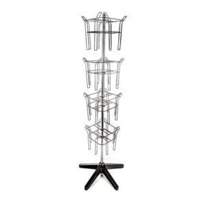 The Vulcan STAR 16 3/4 POCK 4 ROTATORS display stand features four rotating basket sections with four compartments each, supported by a sturdy black star-shaped base for functional and elegant storage in any setting.