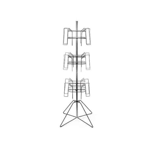 Introducing the Vulcan WIRE 12 with 2 pockets and 3 rotators, designed for ultimate organization. Featuring three tiers on a sturdy tripod base, its perfect for displaying magazines against a sleek white background with its minimalist structure.