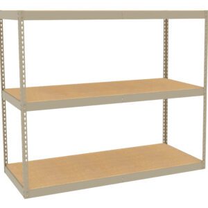 A three-tiered metal and wood shelving unit. The frame is made of metal with a light beige color, and the shelves are wooden. It is displayed against a white background, showcasing its simple and sturdy design.