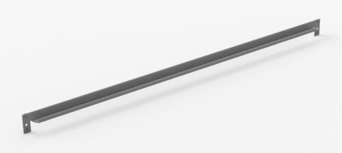 A long, slender metal bracket with mounting holes on each end, positioned diagonally against a plain white background.