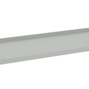 A flat, elongated piece of light gray metal with a raised edge along the sides. It has a smooth surface and appears to be a structural or architectural component, possibly used for construction or roofing.