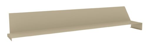 A beige metal wedge object with a long, flat base, and an angled back piece that flares out slightly on both sides. The back piece creates a right angle with the base, forming a minimalist, angular design.
