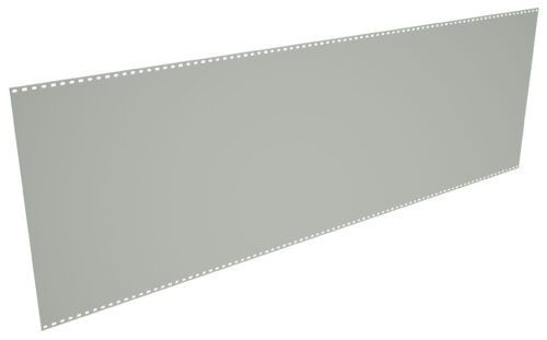 a95umd7bv4y1m0v6alur.jpg A long, gray, blank film strip with perforated edges displayed against a white background. The strip is angled, showing its length and uniformity.