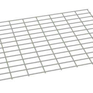 A metal wire grid shown in a perspective view, tilted slightly downwards. It consists of evenly spaced horizontal and vertical bars, forming a series of squares. The grid is set against a plain white background.