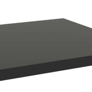 A black rectangular shelf with clean edges and a smooth surface is shown against a white background. The shelf appears sturdy and minimalist in design.
