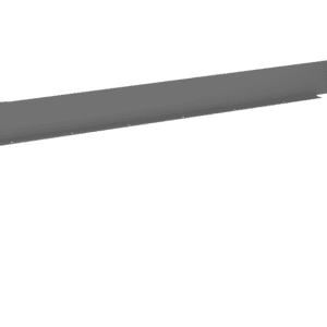 A simple L-shaped metal bracket viewed from above, positioned flat against a white background. The bracket consists of a long horizontal section with two shorter perpendicular flaps at each end.