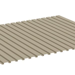A flat, rectangular beige panel with evenly spaced parallel ridges, resembling a corrugated metal sheet, isolated on a white background.
