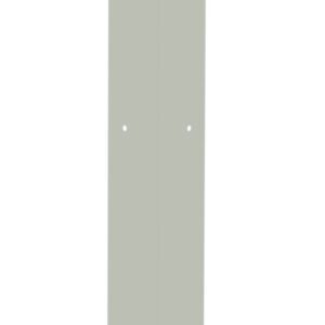 A tall, thin, rectangular gray object standing vertically with small dots evenly spaced along its surface, possibly representing holes. The background is plain white, providing contrast to the object.