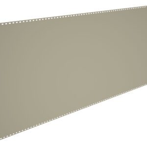A large, flat punch card with a uniform beige color. The card has a series of evenly spaced holes along the top and bottom edges, forming two rows. The surface is blank and smooth.