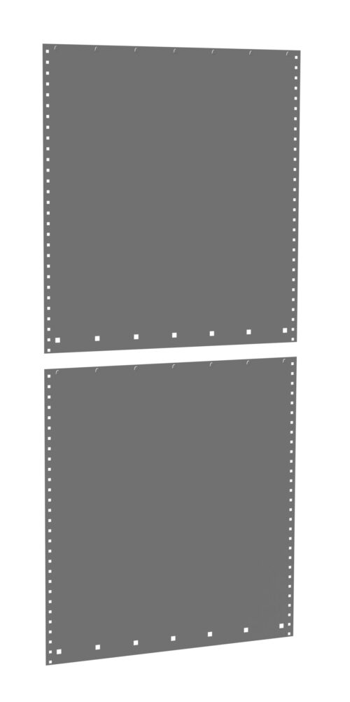 aexwdepqmu1mgrhdxdpf.jpg Two blank sheets of continuous form paper with perforated edges and holes on the sides for printer alignment are positioned one above the other. The paper is gray, and each sheet has square cutouts at the bottom.