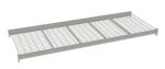 A gray metal grating shelf with rectangular grid pattern and four support sides. The shelf is designed for industrial or heavy-duty use, featuring open spaces within the grid for ventilation or drainage.