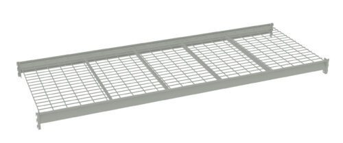 A gray metal grating shelf with rectangular grid pattern and four support sides. The shelf is designed for industrial or heavy-duty use, featuring open spaces within the grid for ventilation or drainage.