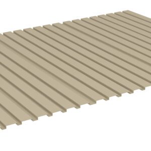 A 3D-rendered image of a flat, corrugated metal sheet with parallel ridges, shown from an angled perspective. The sheet is in a neutral beige color, resembling materials used for roofing or siding.