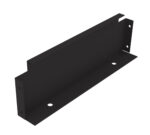 A black metal bracket with two angled sections and four circular holes for mounting. The bracket has a sleek, minimalist design, suitable for structural support or shelving applications.