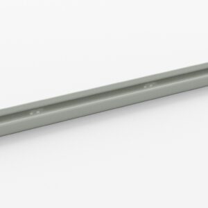 A long, slender, metallic rail with a light gray finish, shown at a slight angle against a plain white background. The rail features a smooth surface with evenly spaced holes along its length.