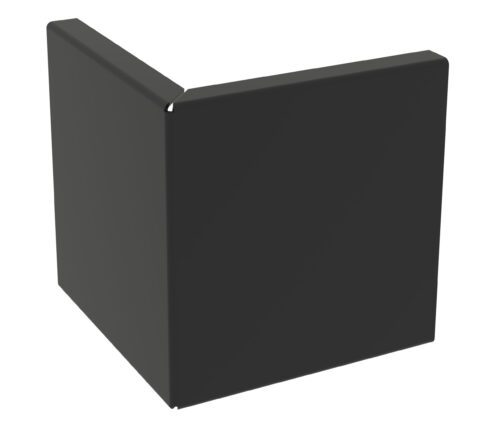 A 3D illustration of a black, angular object resembling an open book with thick pages, positioned vertically on a white background.