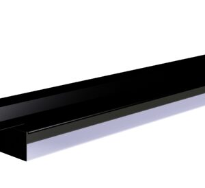 Illustration of a black, elongated metal bracket with angled ends. The bracket appears to be used for mounting or supporting a structure. It is set against a white background, with shadows suggesting depth and dimension.
