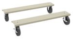 Two beige rectangular metal platforms with black caster wheels. Each platform has two wheels attached at the ends, featuring metal brackets. The platforms are positioned parallel to each other on a plain white background.