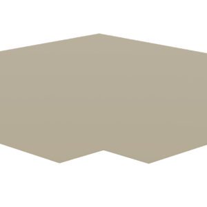 A beige, angular metal bracket with an L-shaped notch in the middle, featuring flanges on two sides, used for construction or assembly purposes.