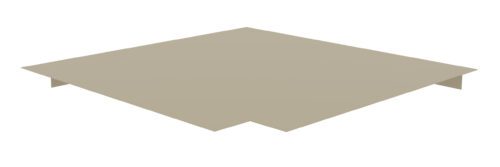 A beige, angular metal bracket with an L-shaped notch in the middle, featuring flanges on two sides, used for construction or assembly purposes.