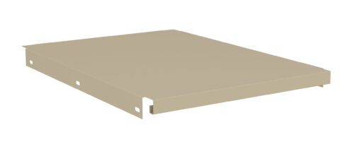 A 3D rendering of a beige, rectangular metal panel, viewed from a slight angle. The panel has a flat top surface with a vertical edge showing slotted holes on one side.