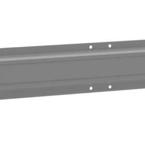 A long, gray metal beam with multiple holes along its length. The beam has a slightly textured surface, with a central ridge running across. Suitable for construction or structural support purposes.