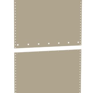 Two beige sheets of perforated paper used for dot matrix or continuous feed printers, separated by perforations for easy tearing. Each sheet features holes along the sides and bottom for alignment.