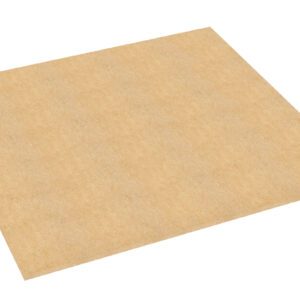 A close-up view of a square piece of medium-density fiberboard (MDF) with a smooth, light brown surface. The board is depicted against a plain white background, highlighting its texture and thickness.
