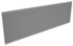 A 3D rendering of a blank film strip with perforated holes along the edges on a white background. The film strip is shown at an angle, giving a sense of depth and dimension.