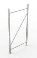 A light gray metal frame with two vertical supports, a top horizontal bar, and a diagonal brace. The structure is simple and industrial, standing against a plain white background.