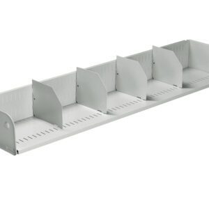 A white, rectangular cable management duct with multiple vertical dividers and slotted base. It is angled to show its depth and design, used commonly for organizing and securing cables in electrical installations.