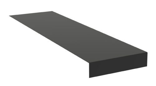 A 3D rendering of a simple, long, rectangular dark gray beam with a right-angle bend on one end, positioned diagonally on a white background.