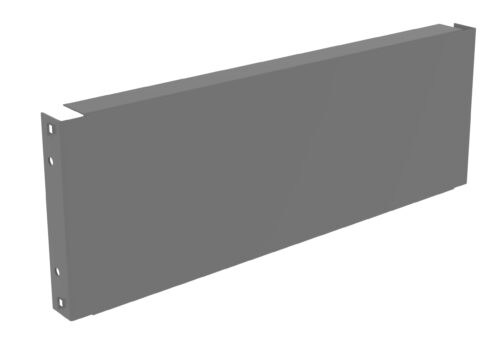 A 3D rendering of a gray metal panel with holes on one side, likely used in construction or manufacturing. The panel is rectangular with one long edge featuring a flange for attachment. The image is on a white background.