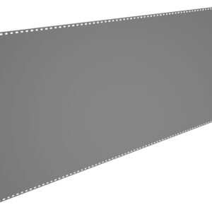 A gray perforated sheet with a rectangular shape, angled slightly backward. The sheet has evenly spaced small holes along the longer edges. The background is plain white.