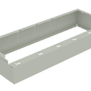 A rectangular, light gray metal frame with hollow interior and notches along the edges. The frame is elevated and positioned at a slight angle against a plain white background.
