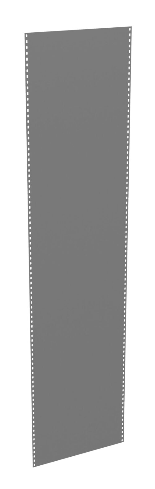 biz5q9esrxocuvjip34j.jpg A long, rectangular grey metal panel with evenly spaced holes along both vertical edges. The panel is oriented vertically and has a smooth surface.