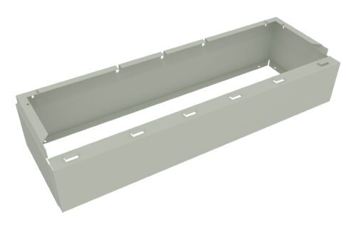 Rectangular metal frame enclosure with side notches and open top. It appears to be a structural component, possibly for industrial or architectural use. The frame is light gray with a smooth finish.