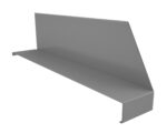 Gray metal flashing with a right-angled bend, designed for edge protection in roofing or construction. The piece has a vertical back and a horizontal bottom section.