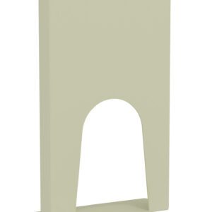 A light beige, freestanding hand sanitizer dispenser stand with a large cutout near the base, designed for touchless operation. The structure is simple and functional, suitable for high-traffic areas.