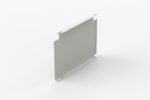 Metallic rectangular panel with a raised central section and four mounting holes at the corners, standing upright on a white background.