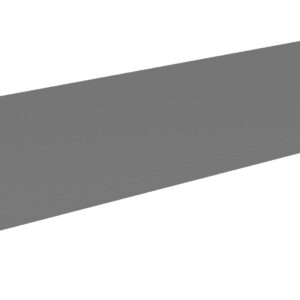 A long, flat, rectangular gray object, resembling a metal or wooden shelf, is depicted against a plain white background.