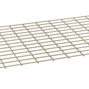 A beige wire mesh panel with a grid pattern, positioned horizontally against a plain white background. The mesh has evenly spaced rectangular openings and a rigid frame surrounding it.