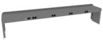 A long, gray metal power strip designed for mounting, featuring multiple black electrical outlets and a red switch on one end. The strip has a sturdy, rectangular shape and brackets for installation.