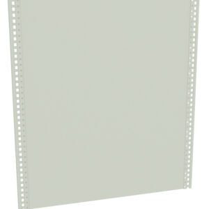 A plain, light gray rectangular panel is centered against a white background. It has evenly spaced perforations along the sides, resembling a metal sheet or an industrial component.