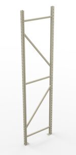 A tall, beige metal shelving frame with perforated sides and diagonal support bars, standing upright against a plain white background. The frame is designed for storage or industrial use.