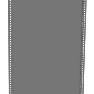 Gray rectangular metal panel with perforated edges, likely a component of a server rack or similar equipment. The panel is standing upright, viewed from the front.