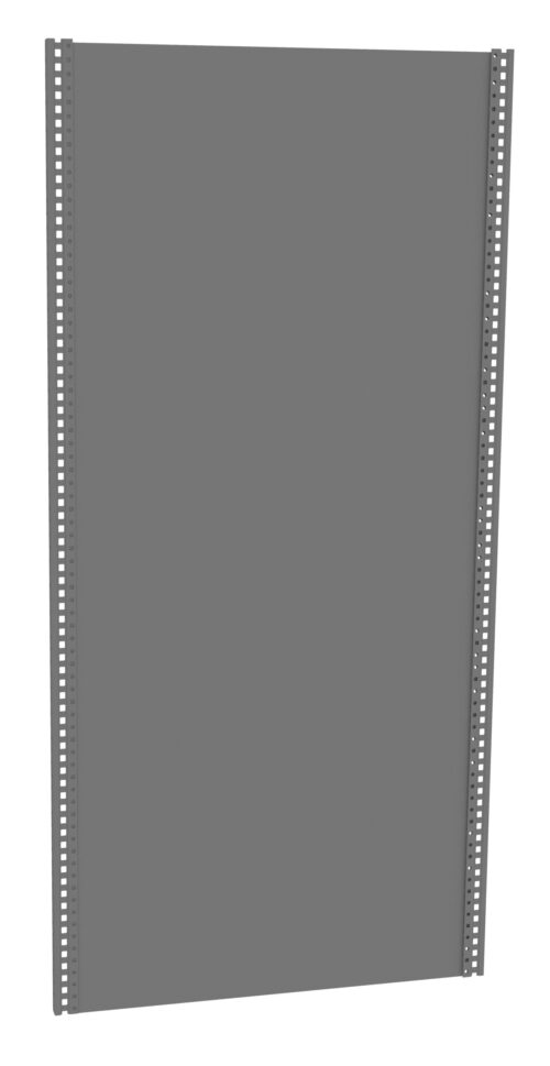 c7jianqvccav75zjit1r.jpg Gray rectangular metal panel with perforated edges, likely a component of a server rack or similar equipment. The panel is standing upright, viewed from the front.
