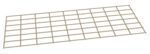 A beige wire grid with a rectangular shape and evenly spaced square openings, viewed from an angle. The grid is set against a plain white background.