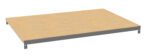 A rectangular wooden tabletop with a grey metal frame around its edges, viewed from above at a slight angle. The tabletop appears smooth and unfinished.