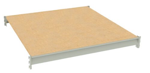 Metal-framed wooden platform with a beige surface, viewed from a slightly elevated angle. The frame is light gray and has a minimalist design. The platform is isolated on a white background.